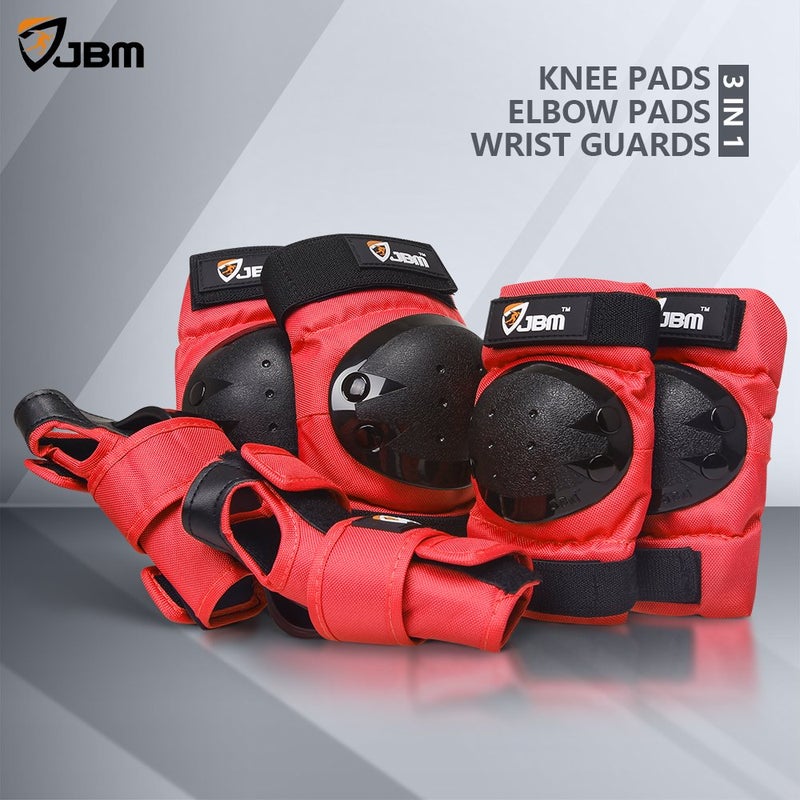 JBM international Adult / Child Knee Pads Elbow Pads Wrist Guards 3 In 1 Protective Gear Set, Red, Youth / Child - Image 5